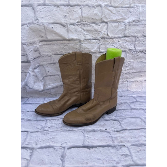 Men's Justin Beige Leather Cowboy Boots Size 7.5 - Picture 3 of 9